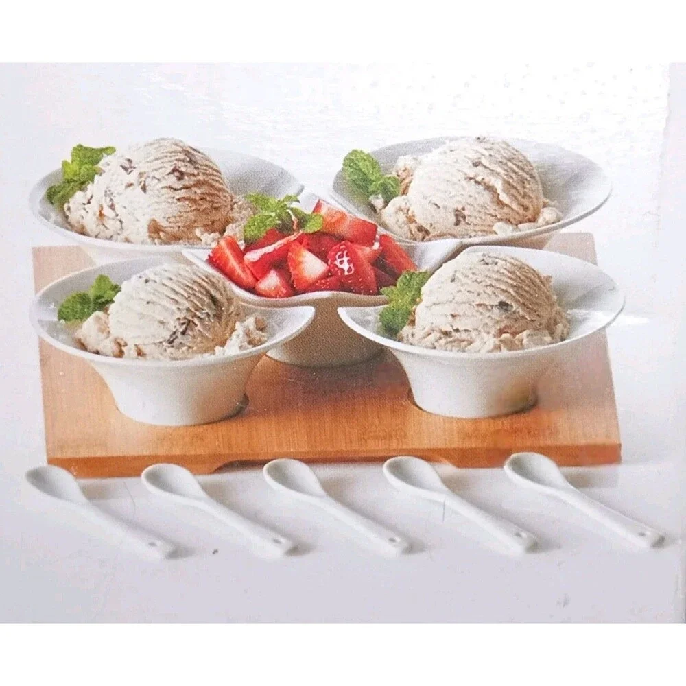 Pier 1 Imports Tasting Party Serving Bowl Set - 5 Bowls & Spoons + 1 Bamboo Tray